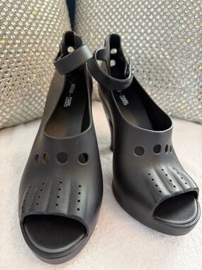 Melissa Black Peep-Toe Ankle-Strap Heels PLASTIC